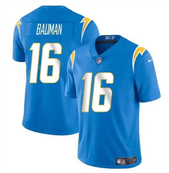 Men & Women & Youth Los Angeles Chargers #16 Casey Bauman Blue 2024 Vapor Limited Stitched Jersey